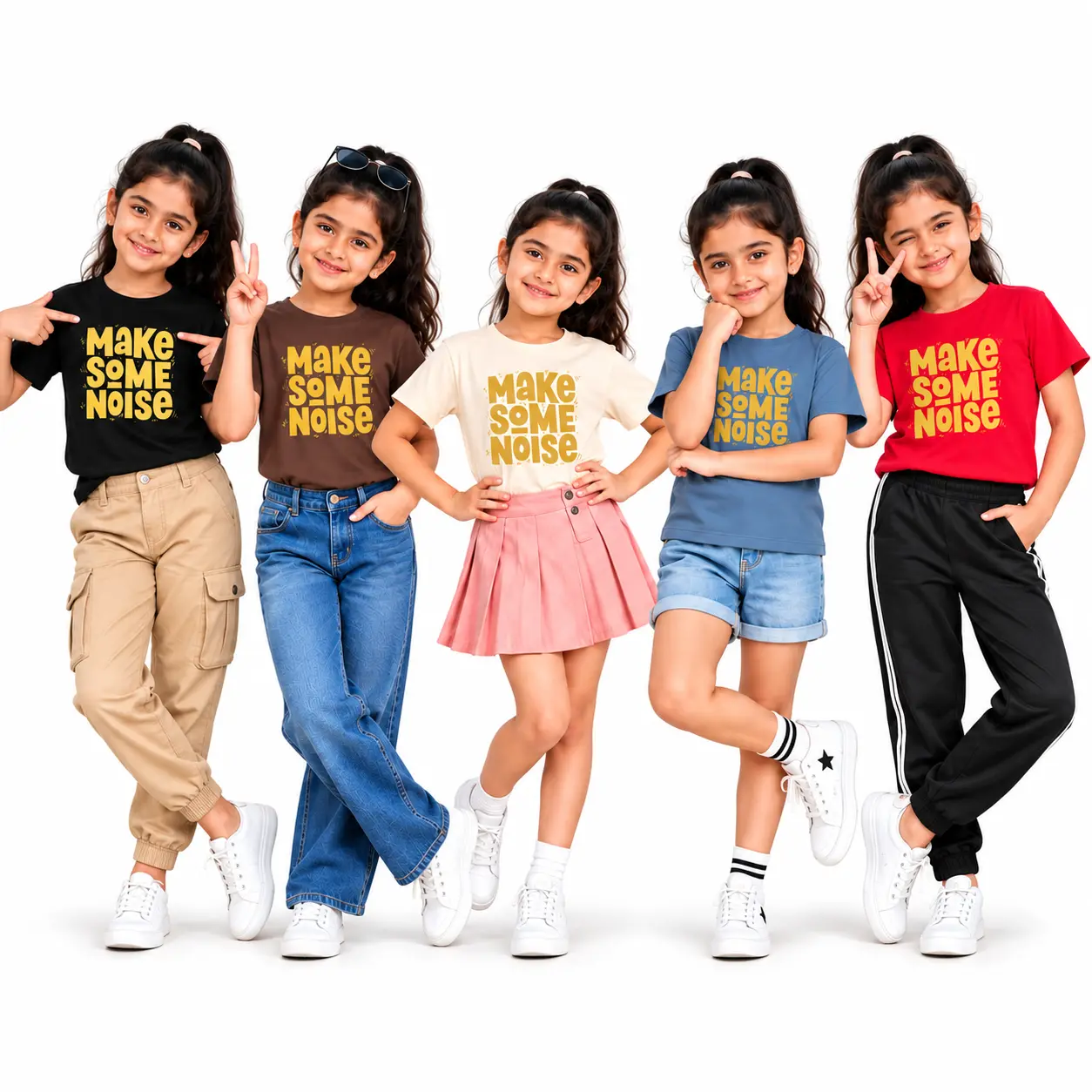Kids  And Girls Make some Noise Graphic Printed Cotton Blend Round Neck Half Sle...