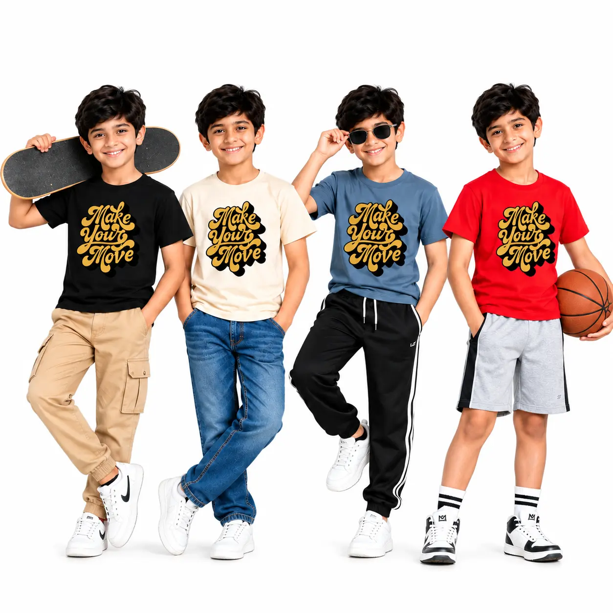 Kids Make your Move Graphic Printed Cotton Blend Round Neck Half Sleeve T-Shirt
