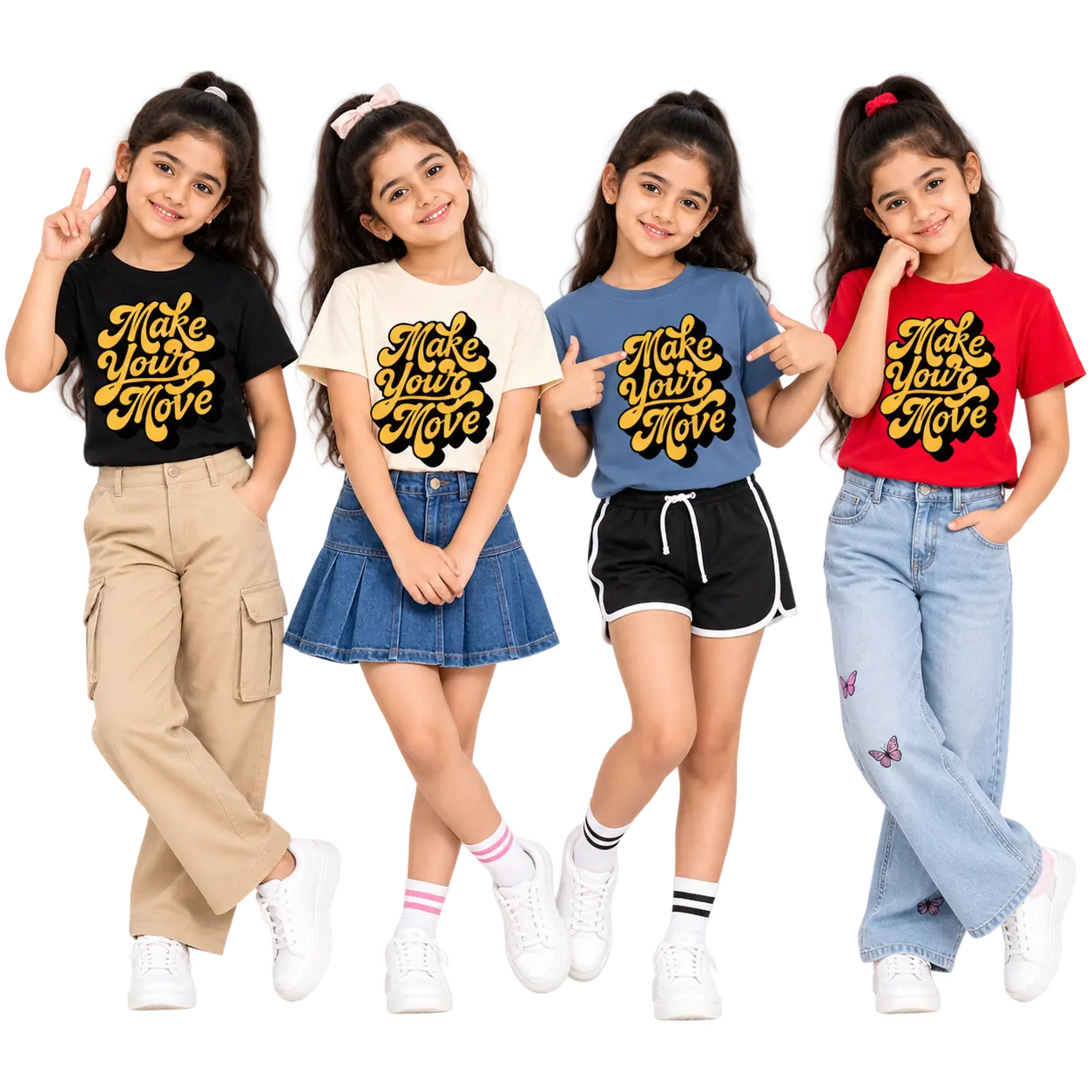 Kids  And Girls Make your move Graphic Printed Cotton Blend Round Neck Half Sleeve T-Shirt