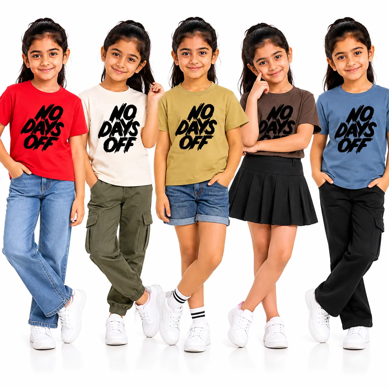 Kids  And Girls No Days Off Graphic Printed Cotton Blend Round Neck Half Sleeve T-Shirt