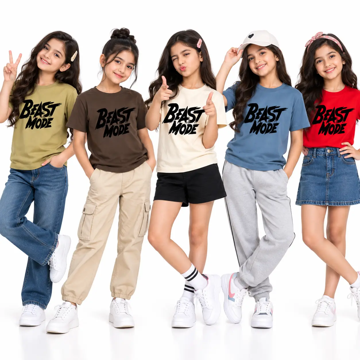 Kids  And Girls BEAST MODE  Graphic Printed Cotton Blend Round Neck Half Sleeve T-Shirt