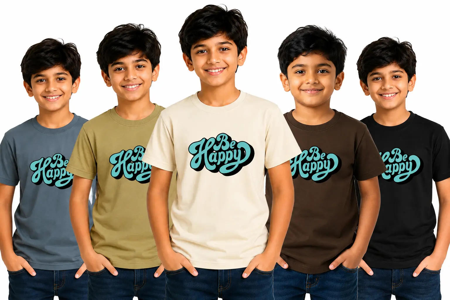 Kids BE HAPPY  Graphic Printed Cotton Blend Round Neck Half Sleeve T-Shirt