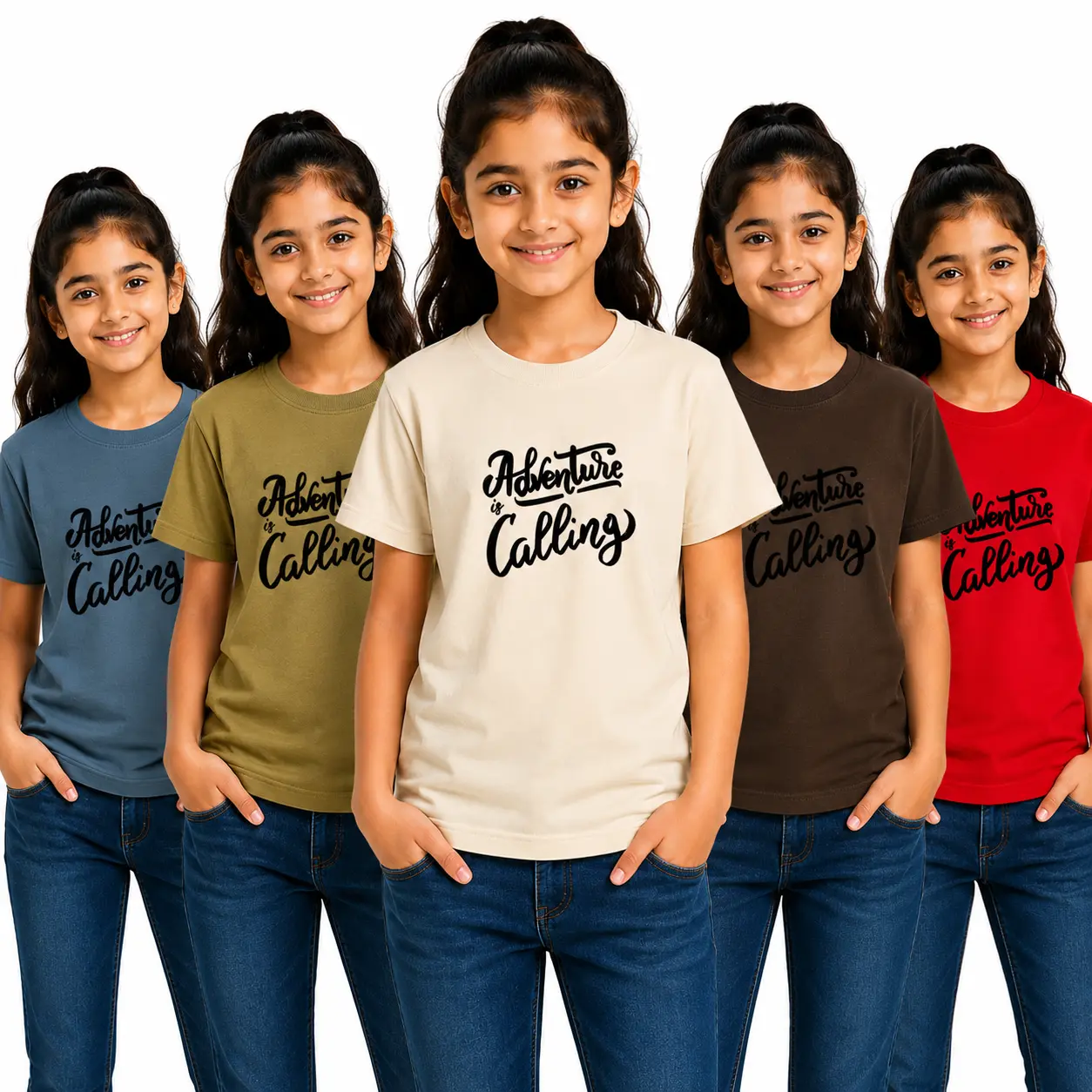 Kids  And Girls Adventure IS CALLING Graphic Printed Cotton Blend Round Neck Half Sleeve T-Shirt