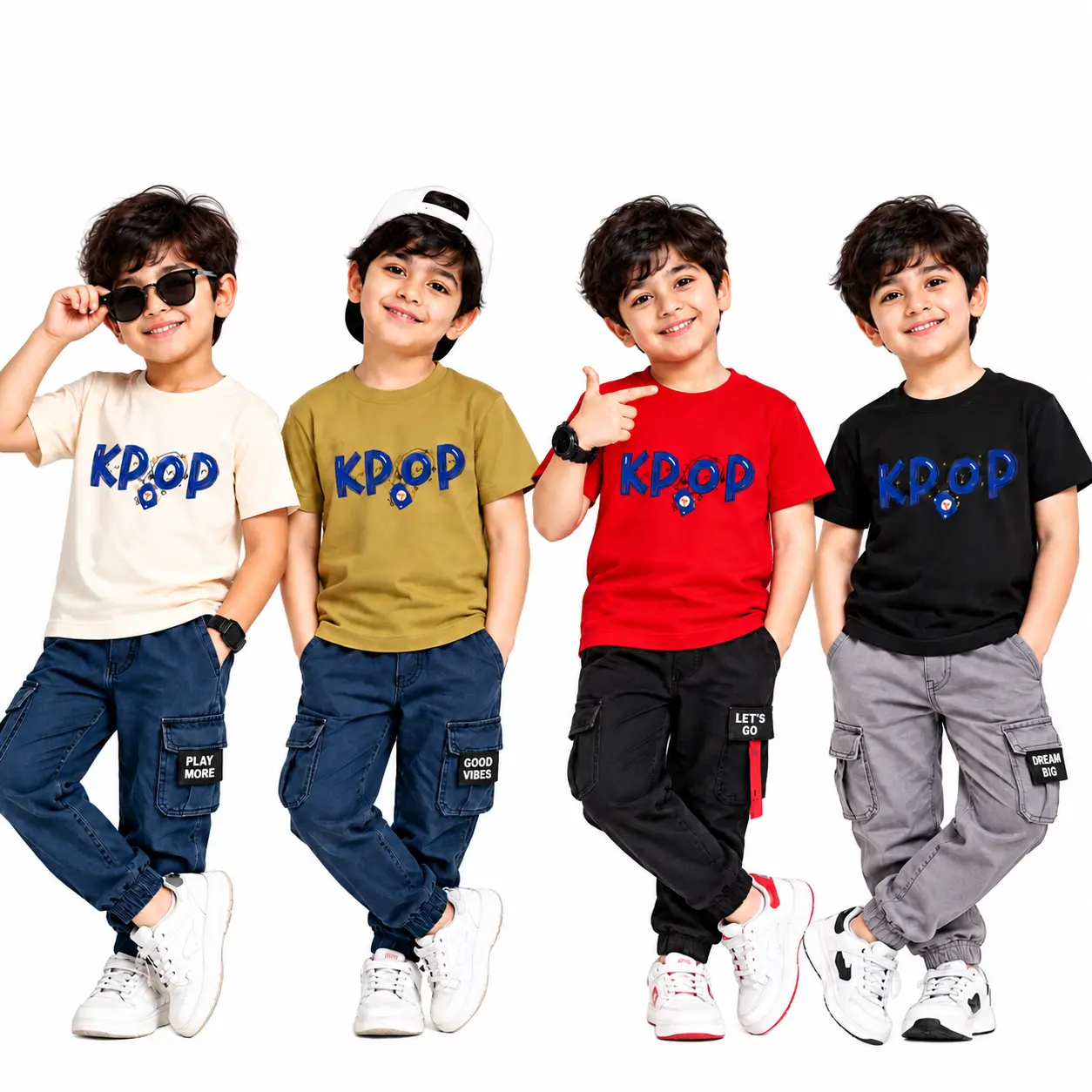 Boys Kids K-Pop Graphic Printed Cotton Blend Round Neck Half Sleeve T-Shirt