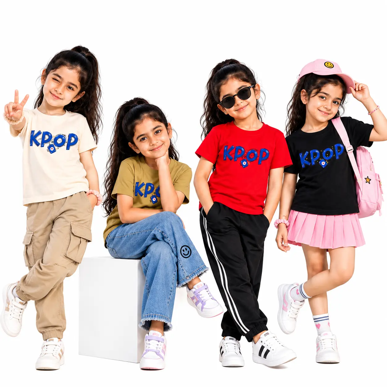 Kids And Girls Kids K-Pop Graphic Printed Cotton Blend Round Neck Half Sleeve T-...