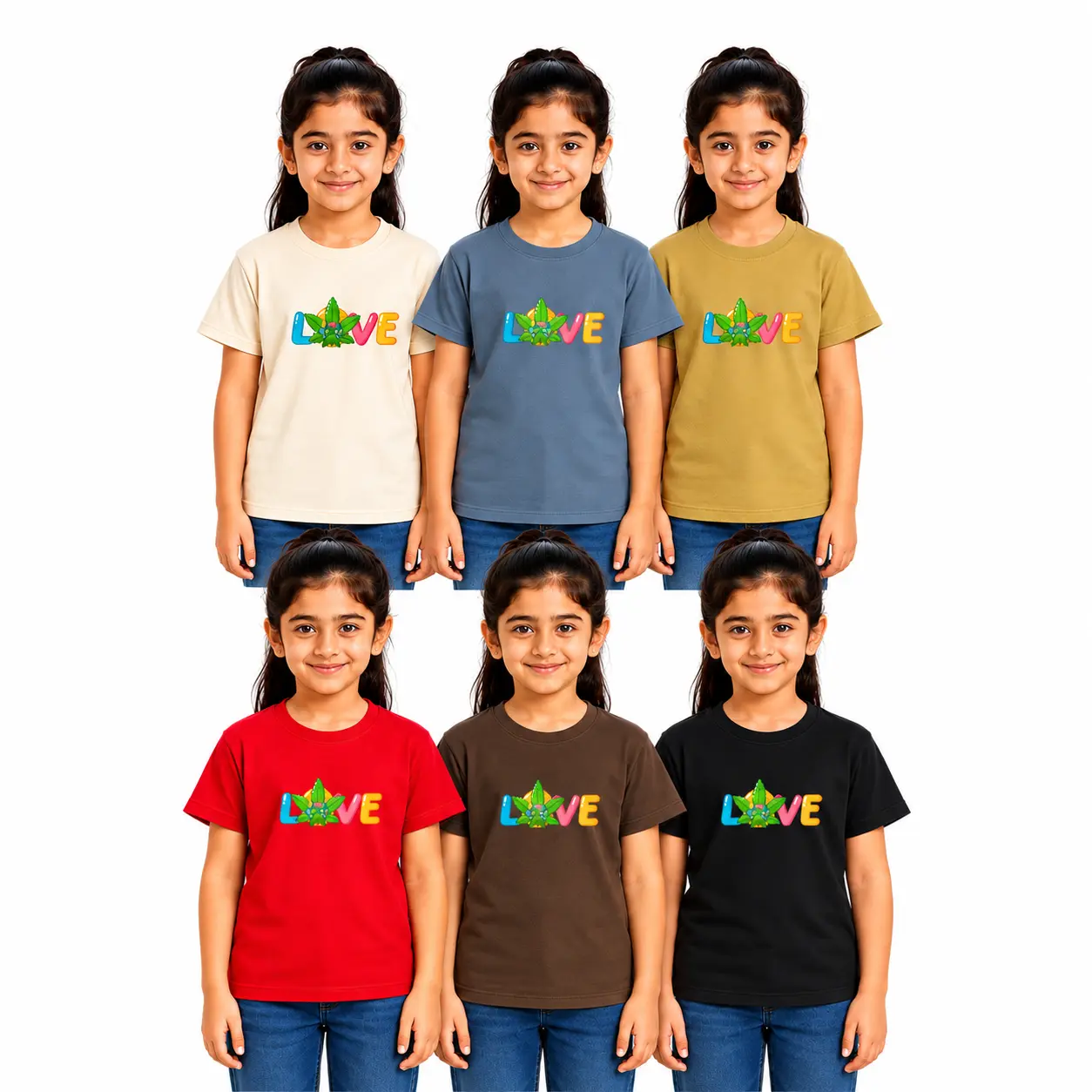 Kids  And Girls LOVE Graphic Printed Cotton Blend Round Neck Half Sleeve T-Shirt