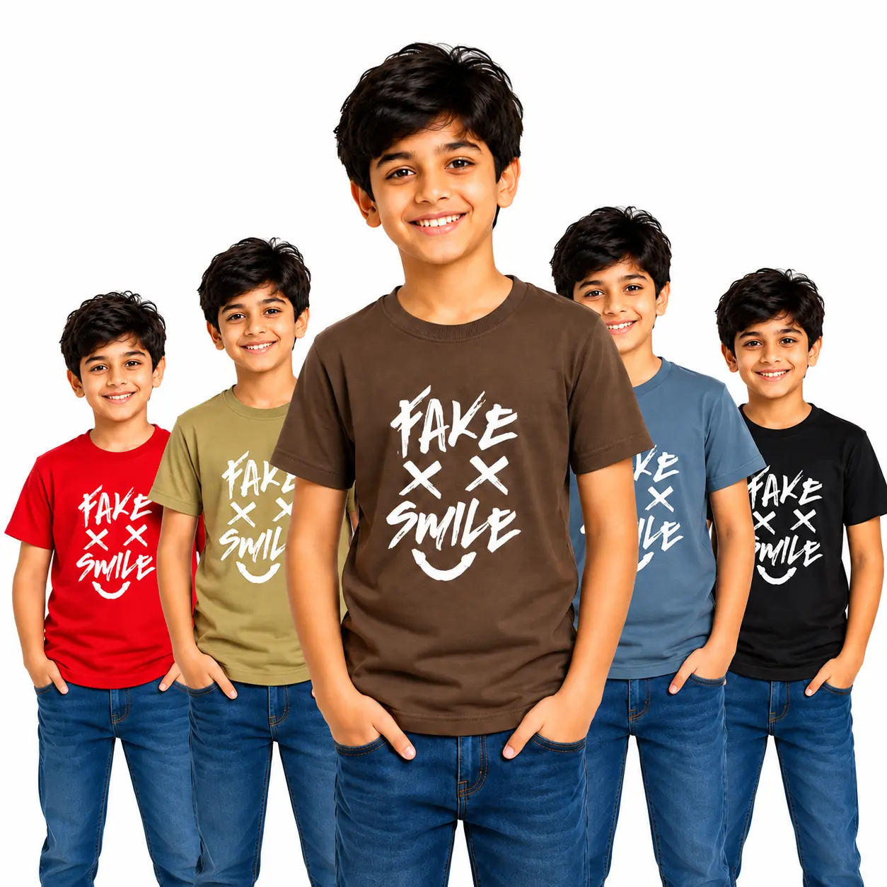 Boys & Girls Cotton Blend Graphic Printed Round Neck Half Sleeve T-Shirt – Fake Smile Design