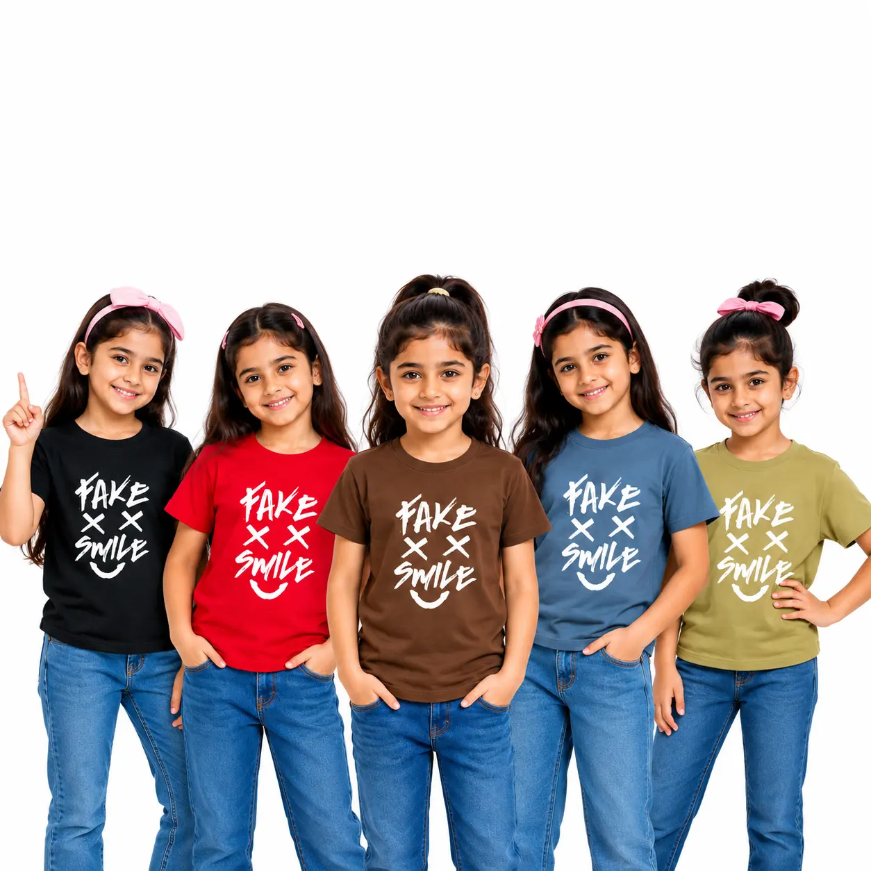 Boys & Girls Cotton Blend Graphic Printed Round Neck Half Sleeve T-Shirt – Fake Smile Design